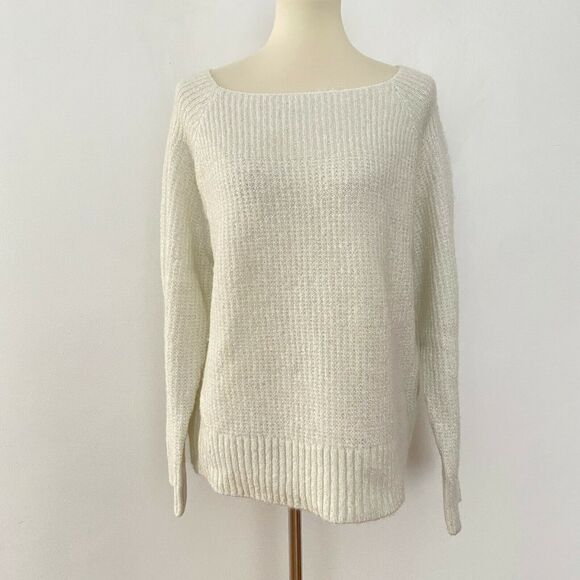 Chelsea28 Womens Rib Metallic Sweater Ballet Neck Long Sleeves Ivory M Medium - Picture 2 of 8